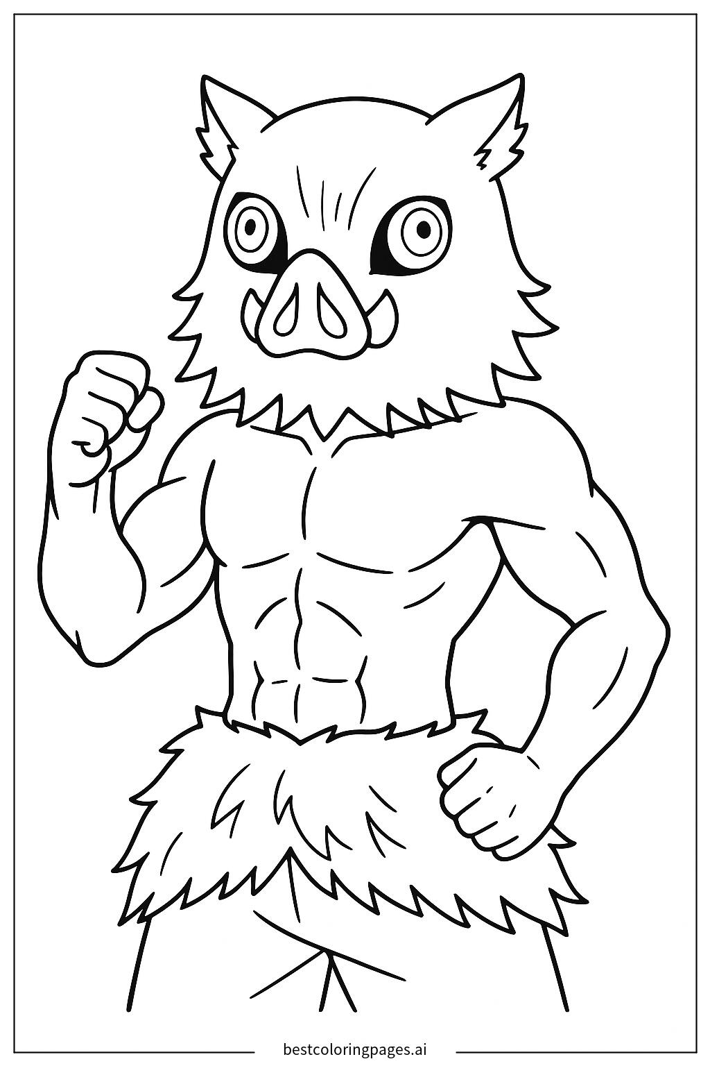 嘴平伊之助の猪の面 ぬりえ - 無料印刷可能 | BestColoringPages AI