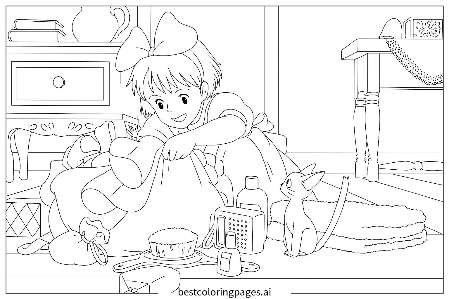 kikiページ The Curious Cat: A Fun Coloring Adventure Coloring Page