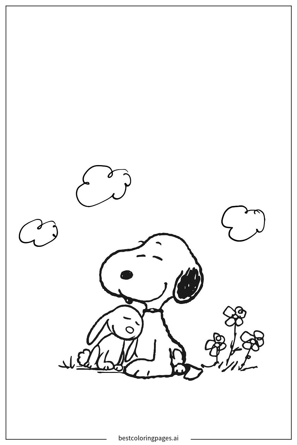 スヌーピーとうさぎの仲良しぬりえ ぬりえ - 無料印刷可能