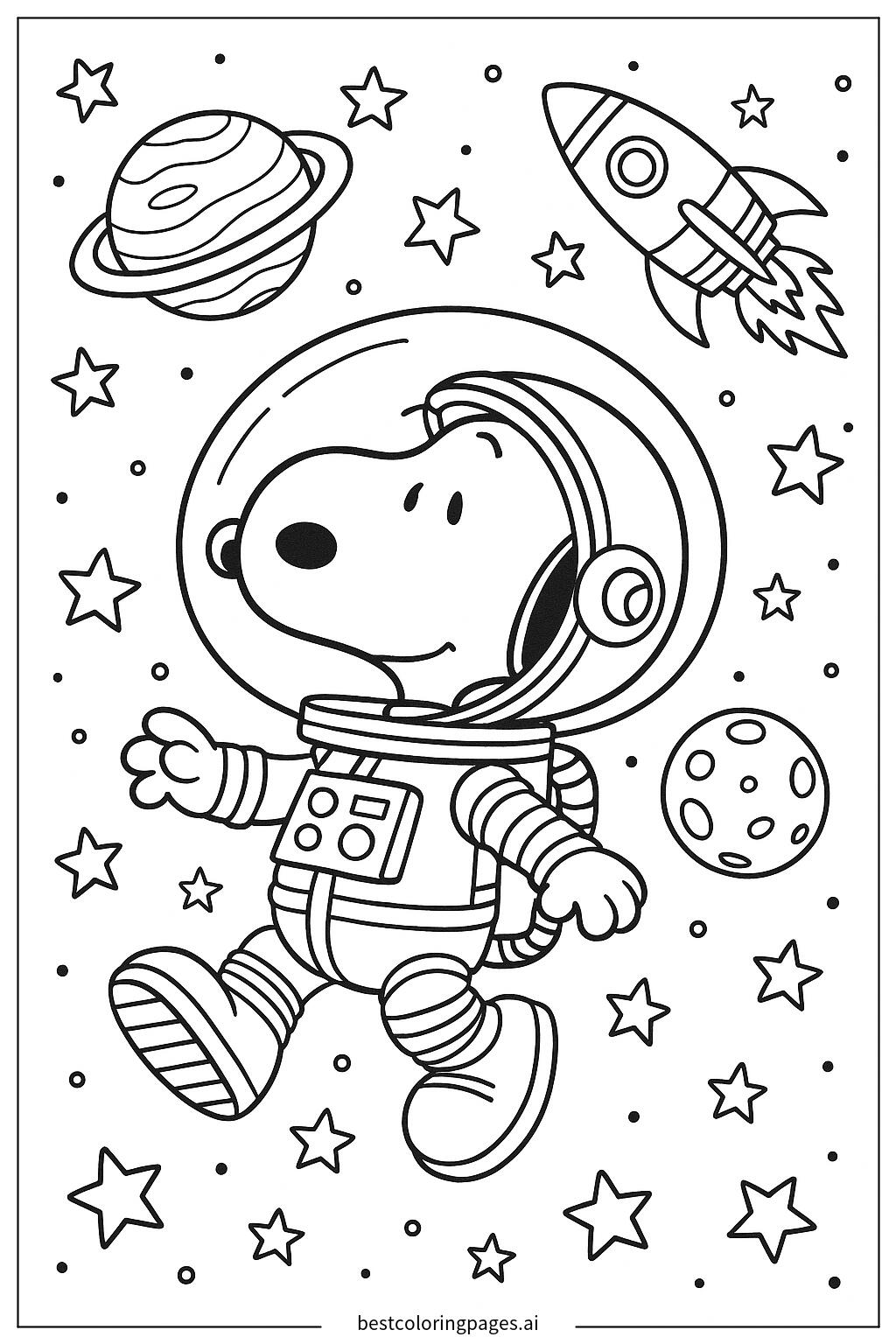 スヌーピーの宇宙冒険 ぬりえ - 無料印刷可能