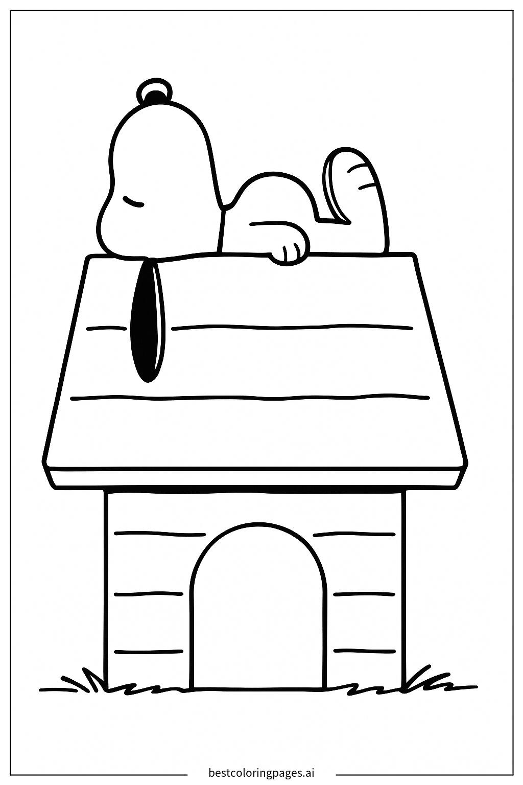 スヌーピーの犬小屋での昼寝 ぬりえ - 無料印刷可能